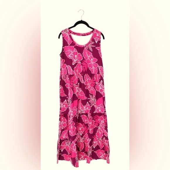 CUDDL Duds soft, pink and purple abstract floral maxi dress with a ruffle hem 1X - Picture 1 of 8